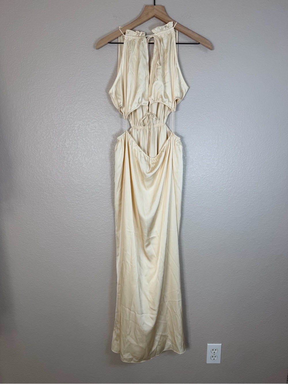 12th Tribe Cream Ivory Satin Cutout Maxi Dress Small